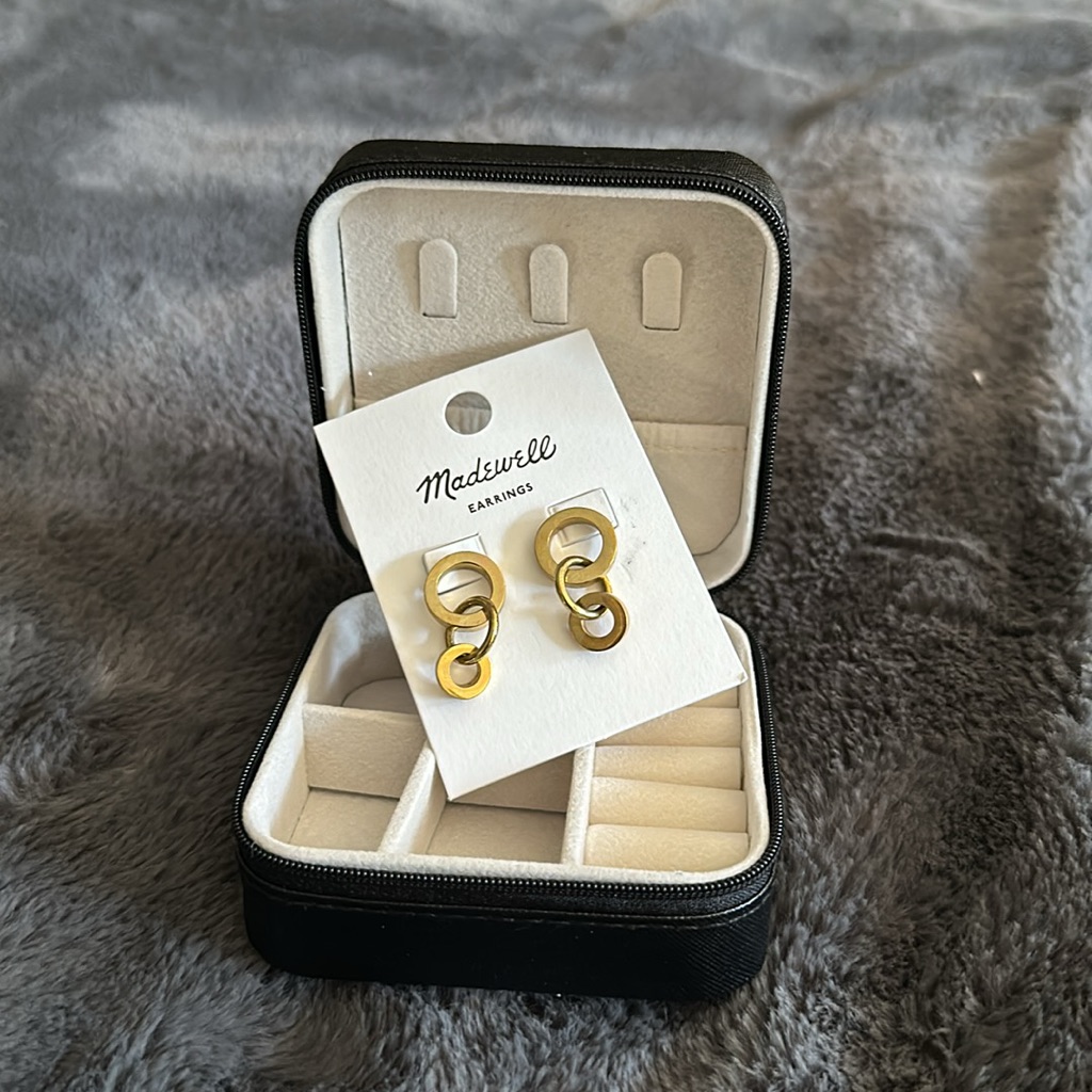 Madewell Gold Tone Earrings And Travel Jewelry Box